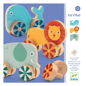 Djeco Wooden educational fine motor skills game: Screwing on wheels