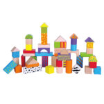 Viga Wooden 50 Blocks 3cm – Multicolour Prints in Bucket