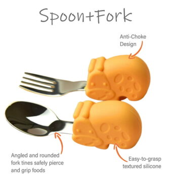 Baby Fork and Spoon Set Cute Cartoon Hippo Shaped