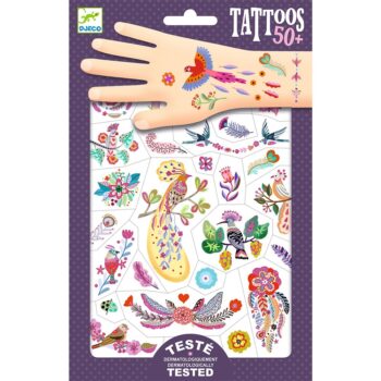 Djeco bird tattoos with glitter.
